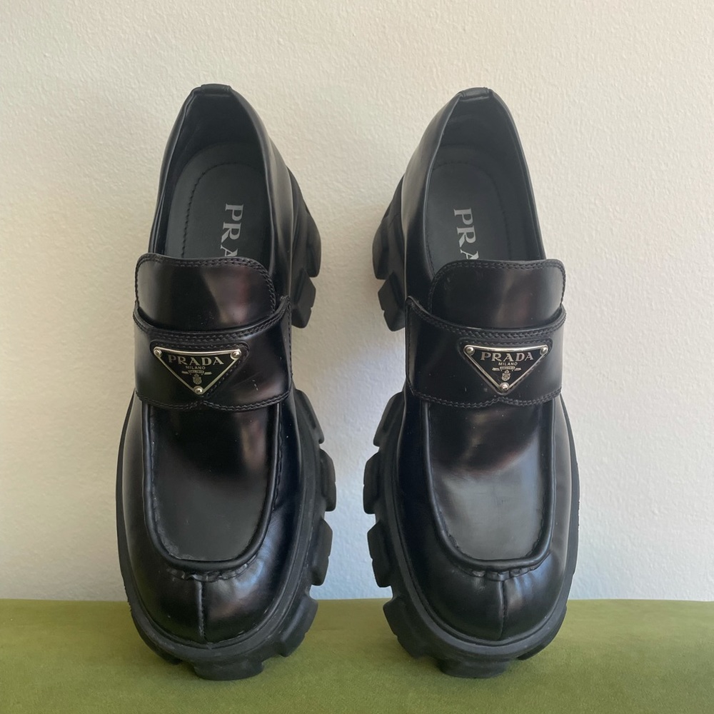Prada Monolith Brushed Leather Loafers